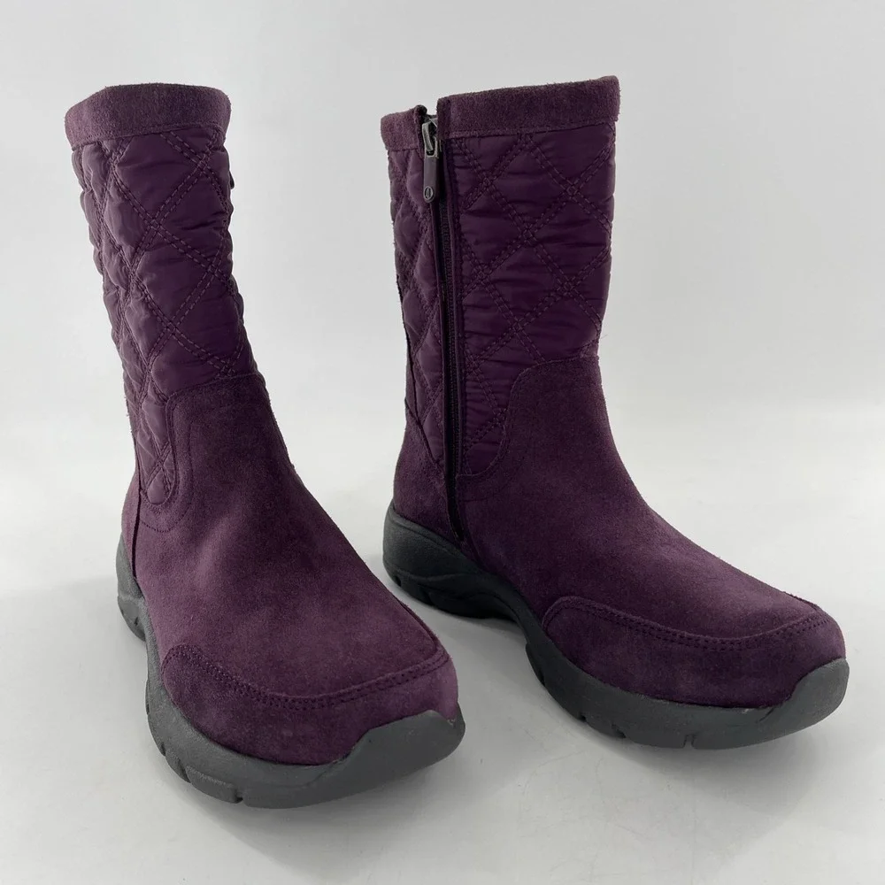 Lands End Snow Boots Suede Leather‎ Calf Womens 7 B Purple Quilted Fleece Lined